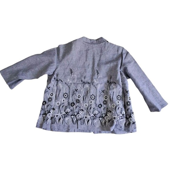 NWT Coldwater Creek Jacket Blazer‎ Women's XL Blue Linen Floral Embroidered Work - Picture 2 of 12